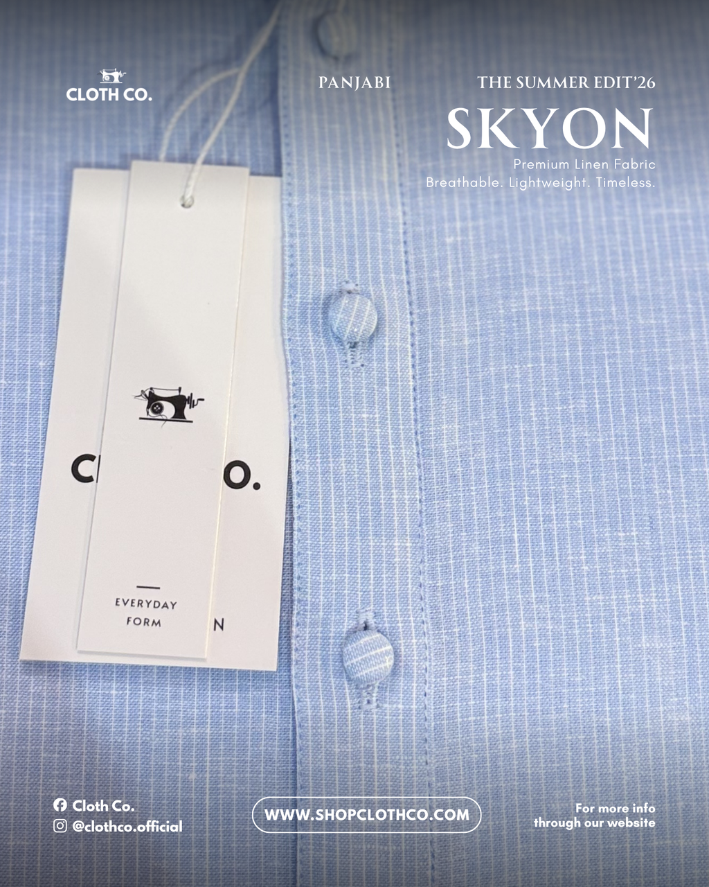 Linen Panjabi - Light Blue Stripe