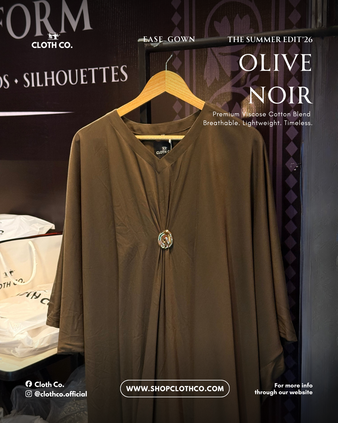 Ease Silhouette Gown-Olive Noir