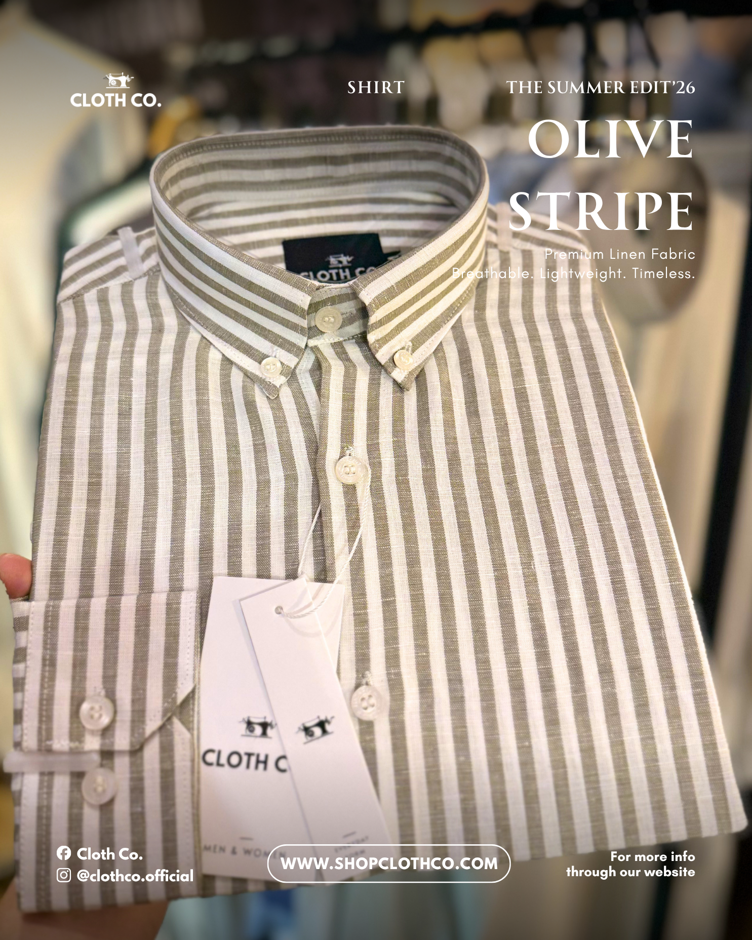Essential Linen Shirt – Olive Stripe
