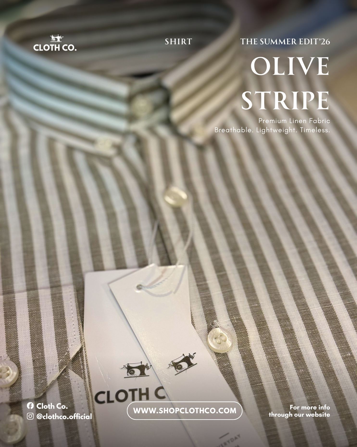 Essential Linen Shirt – Olive Stripe