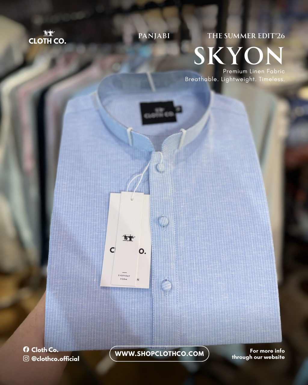 Linen Panjabi - Light Blue Stripe