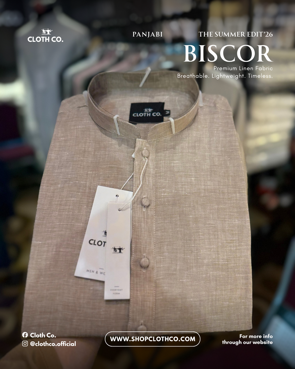 Linen Panjabi - Beige Khadi