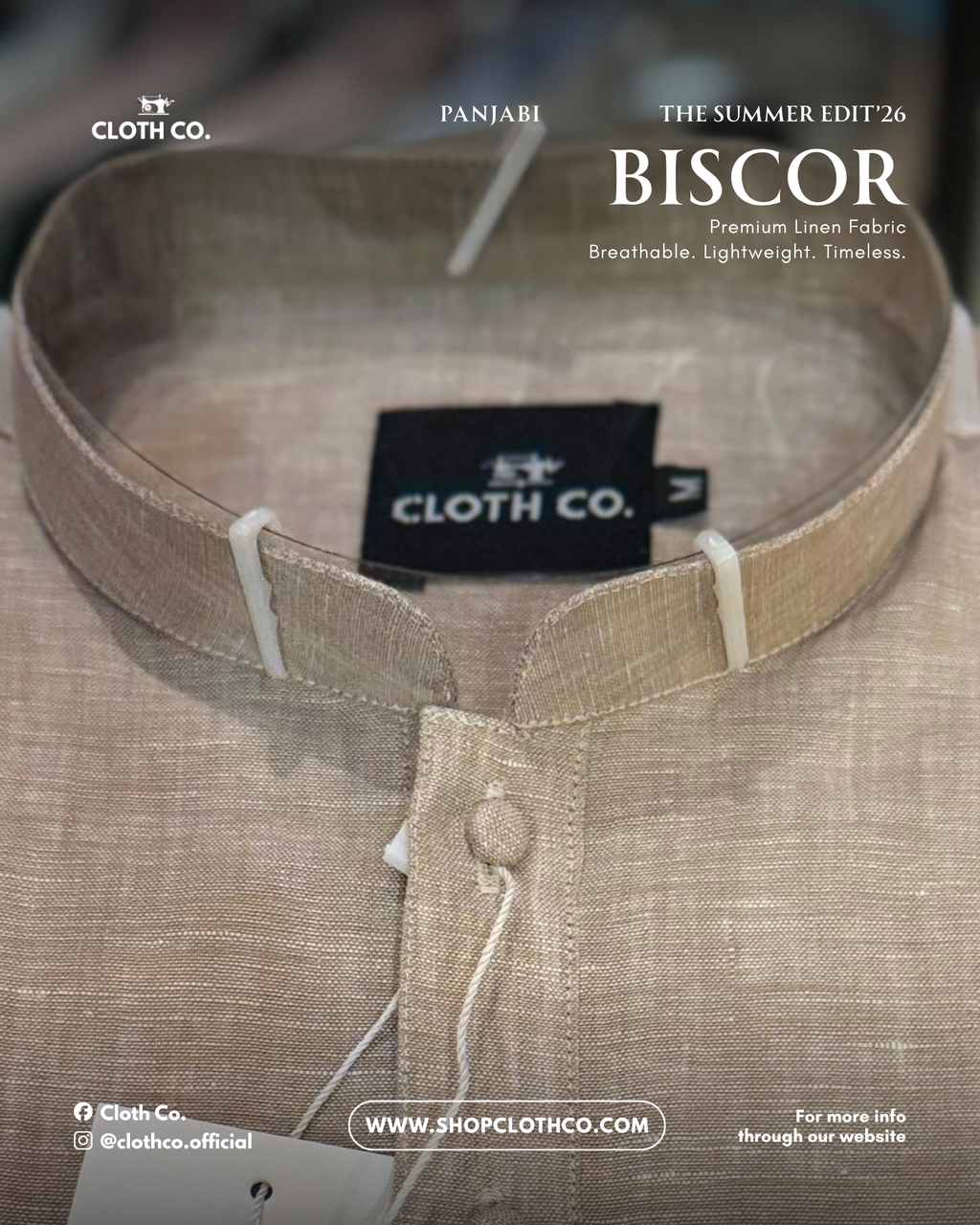 Linen Panjabi - Beige Khadi