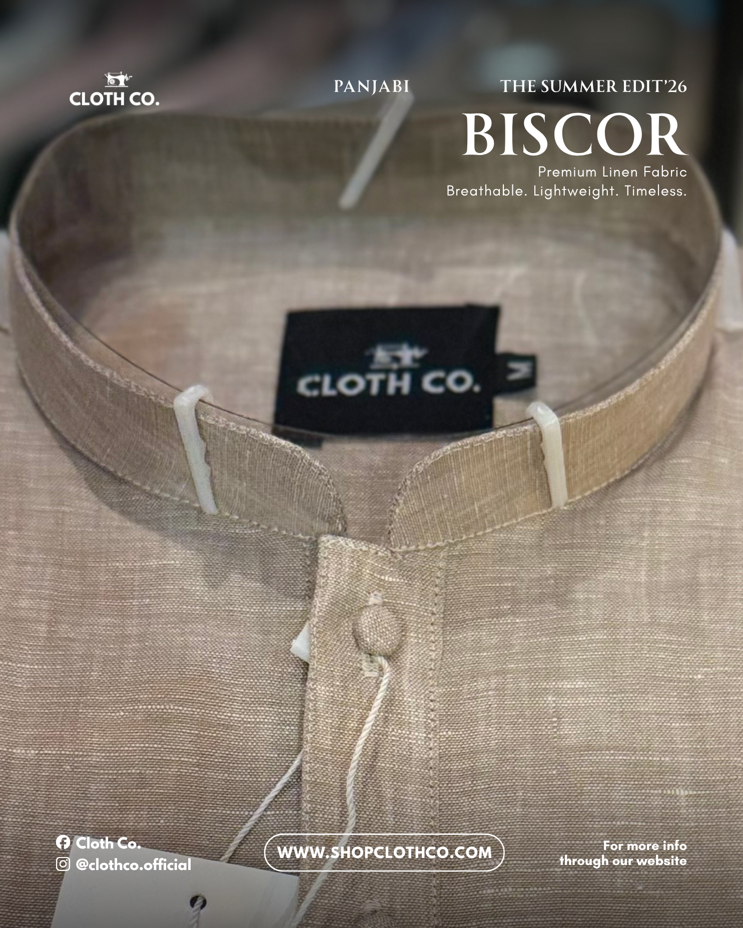 Linen Panjabi - Beige Khadi