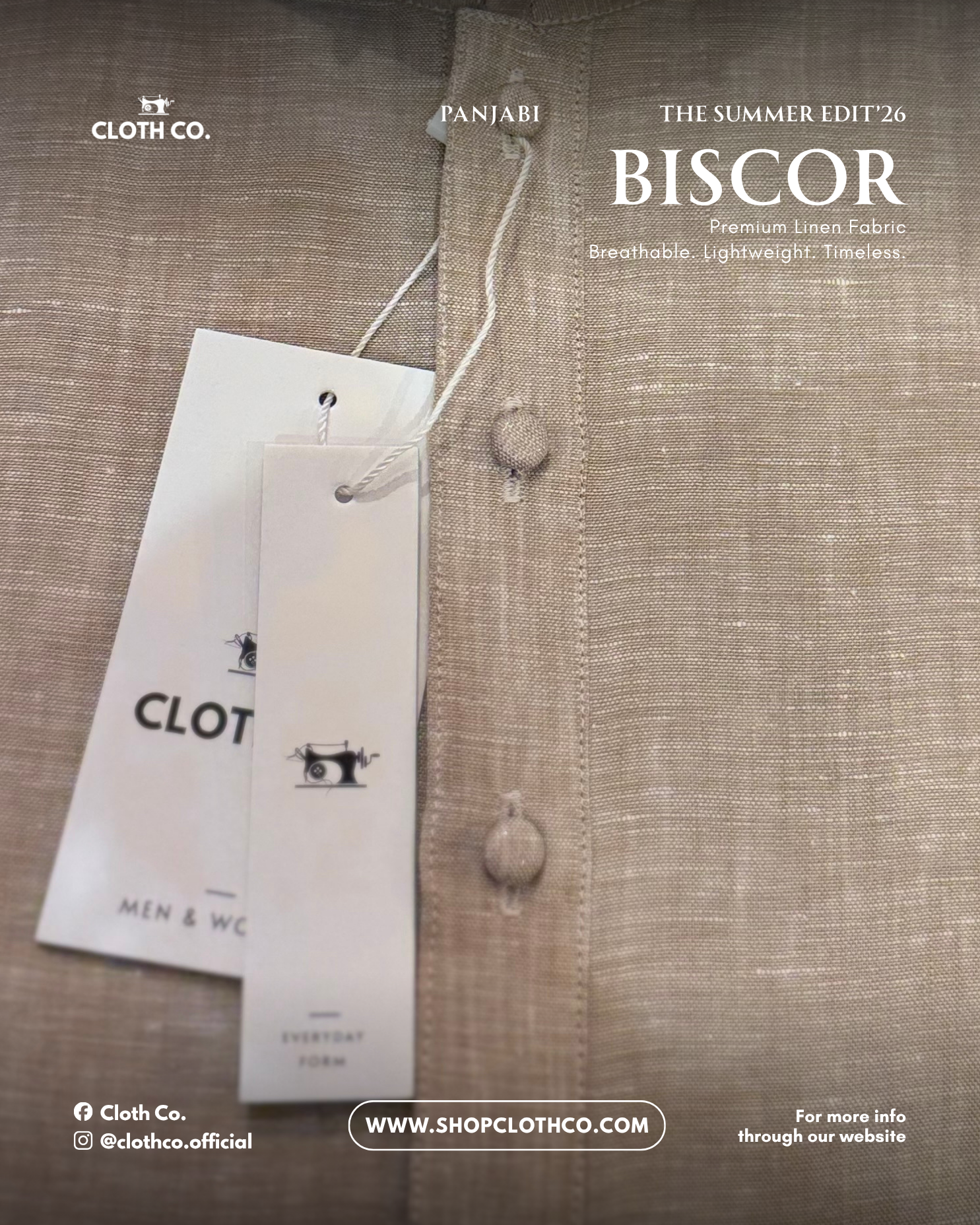 Linen Panjabi - Beige Khadi